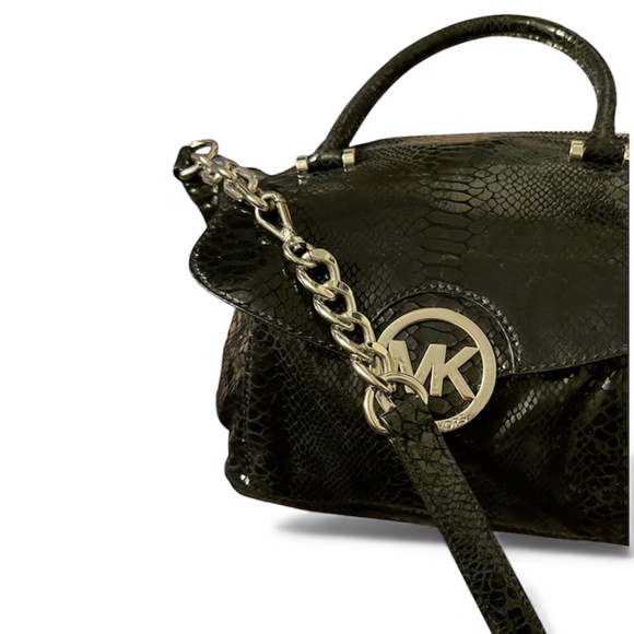 Michael Kors Snake Embossed Leather Shoulder Bag/Cross Body Jet Set BlacK - Picture 3 of 16